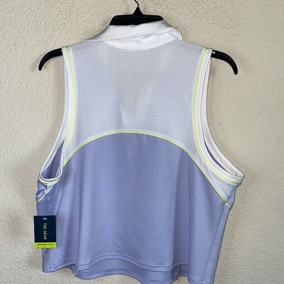 new athletic crop collar Tank Top mesh gold preppy Tennis pickleball XL ribbed - Picture 4 of 6